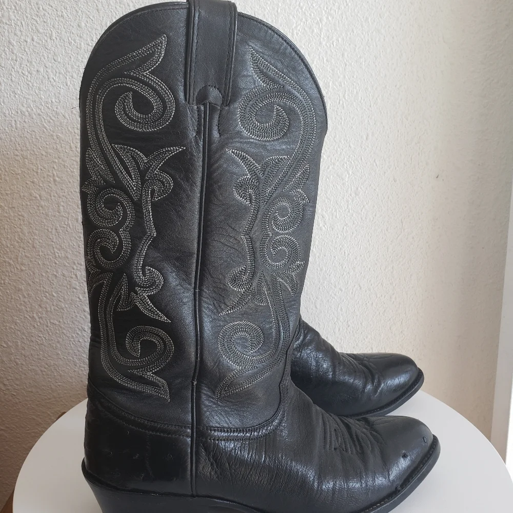Nocona Western Cowboy Rancho Black Leather Stitch Flame Boots